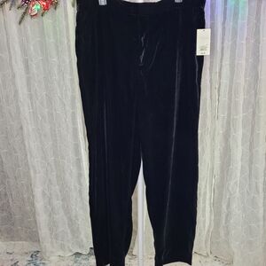 A New Day Black Velvet Wide Leg Trousers Pants With Pockets